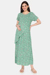 Coucou Maternity Woven Full Length Loungewear Dress With Front Zipper And Discreet Feeding - Forest Green — thumbnail 4